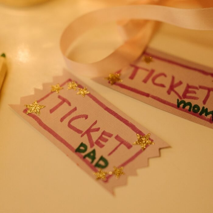 Creative handmade tickets labeled for parents, ideal for fun indoor bonding activities.